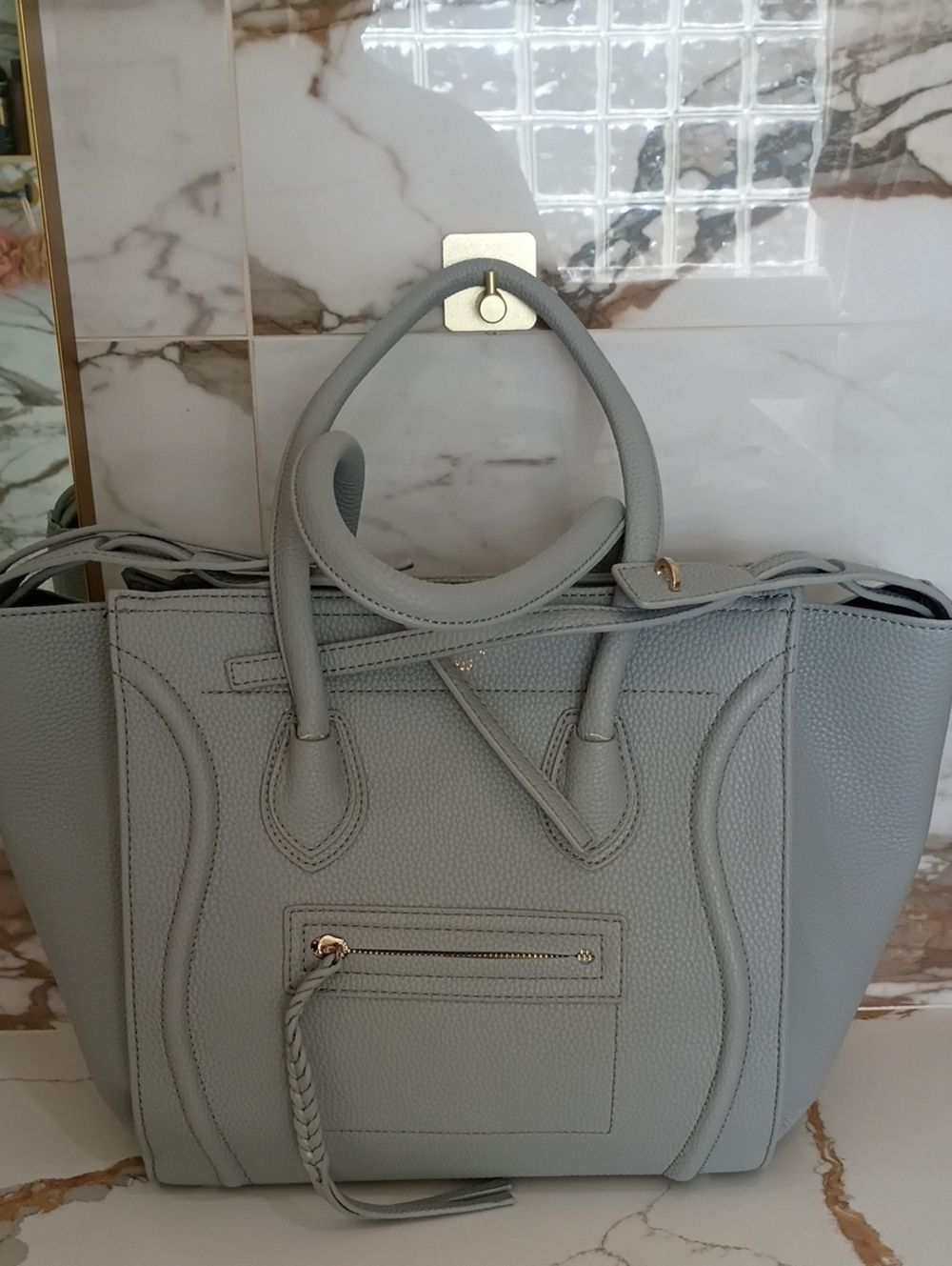 Womens Light Gray Tote Handbag - Designer Style